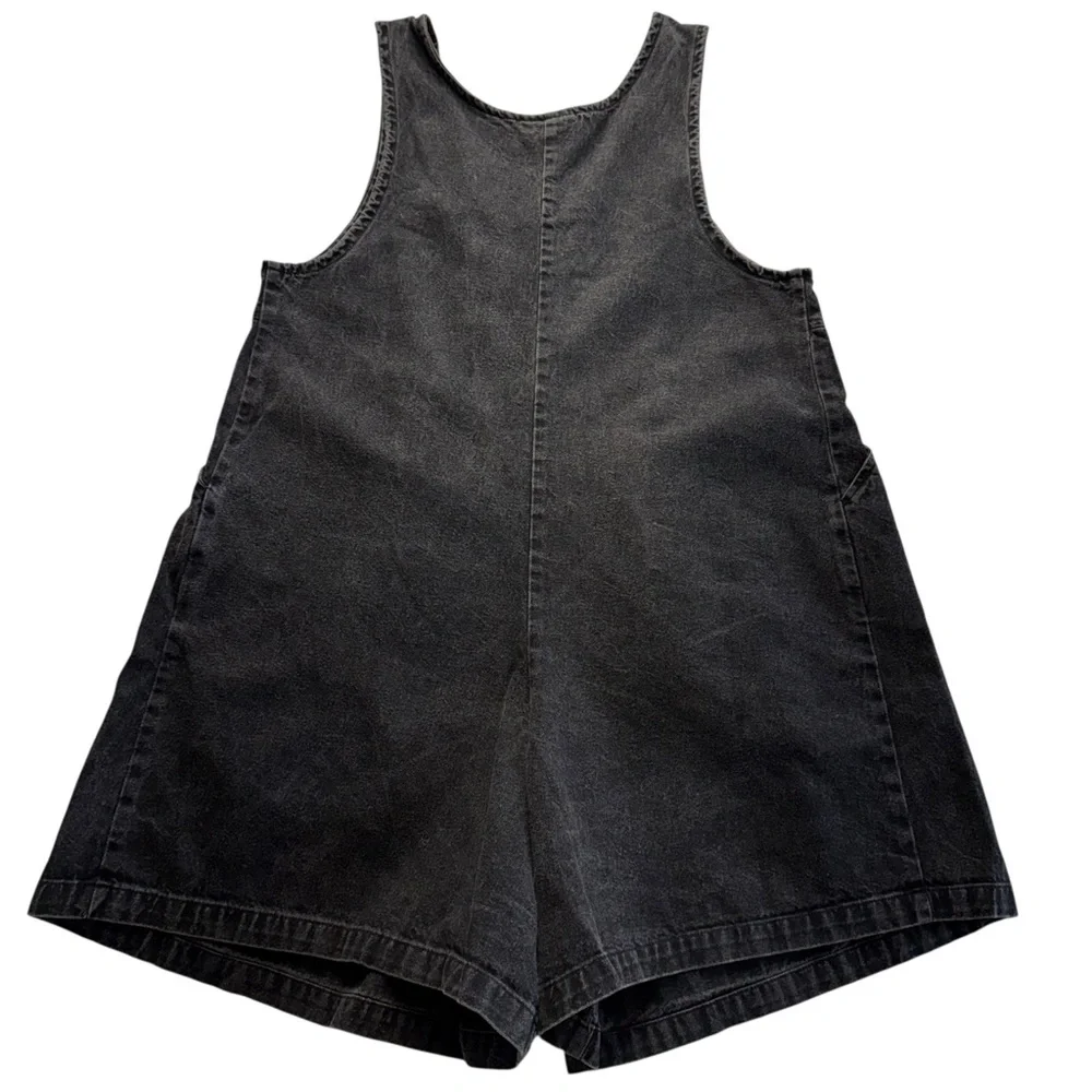 Vintage Blue 80's Acid Wash 100% Cotton Button Down Romper Shorts Pockets S #261 - Picture 2 of 10